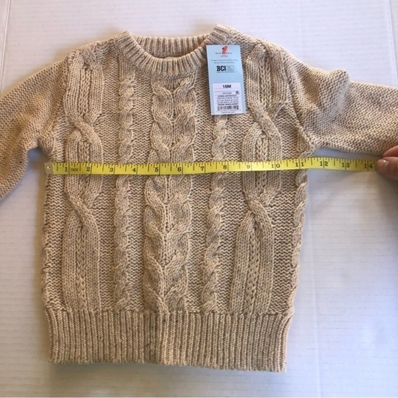 Cat & Jack Baby Cable Knit Oatmeal Heather Crewneck Sweater Size 18 M - Picture 7 of 10